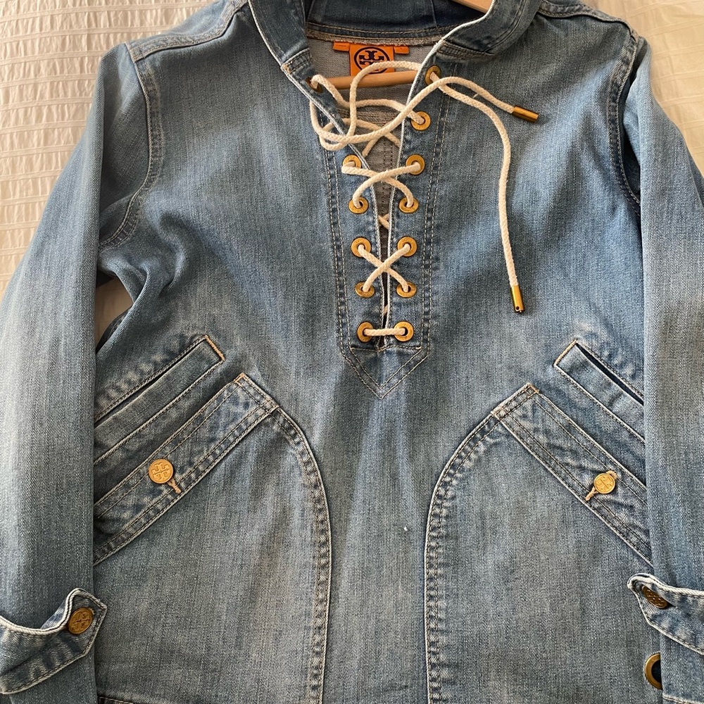 Tory Burch Vintage Size Small Denim Lace-Up Jacket